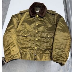 Vintage 70s Military Deck Jacket Brown Fur Collar Mens Size 36R Bomber Style